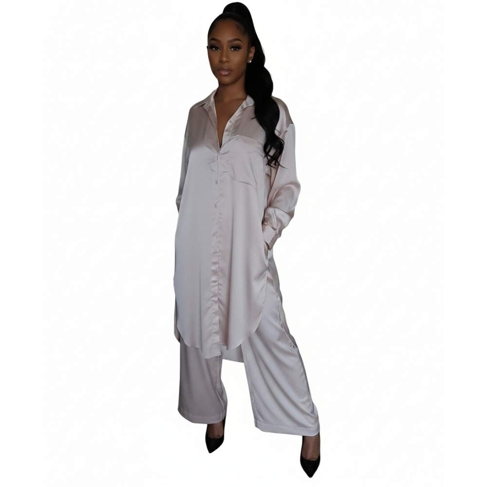 ASOS Light Pink Satin Pantsuit Set